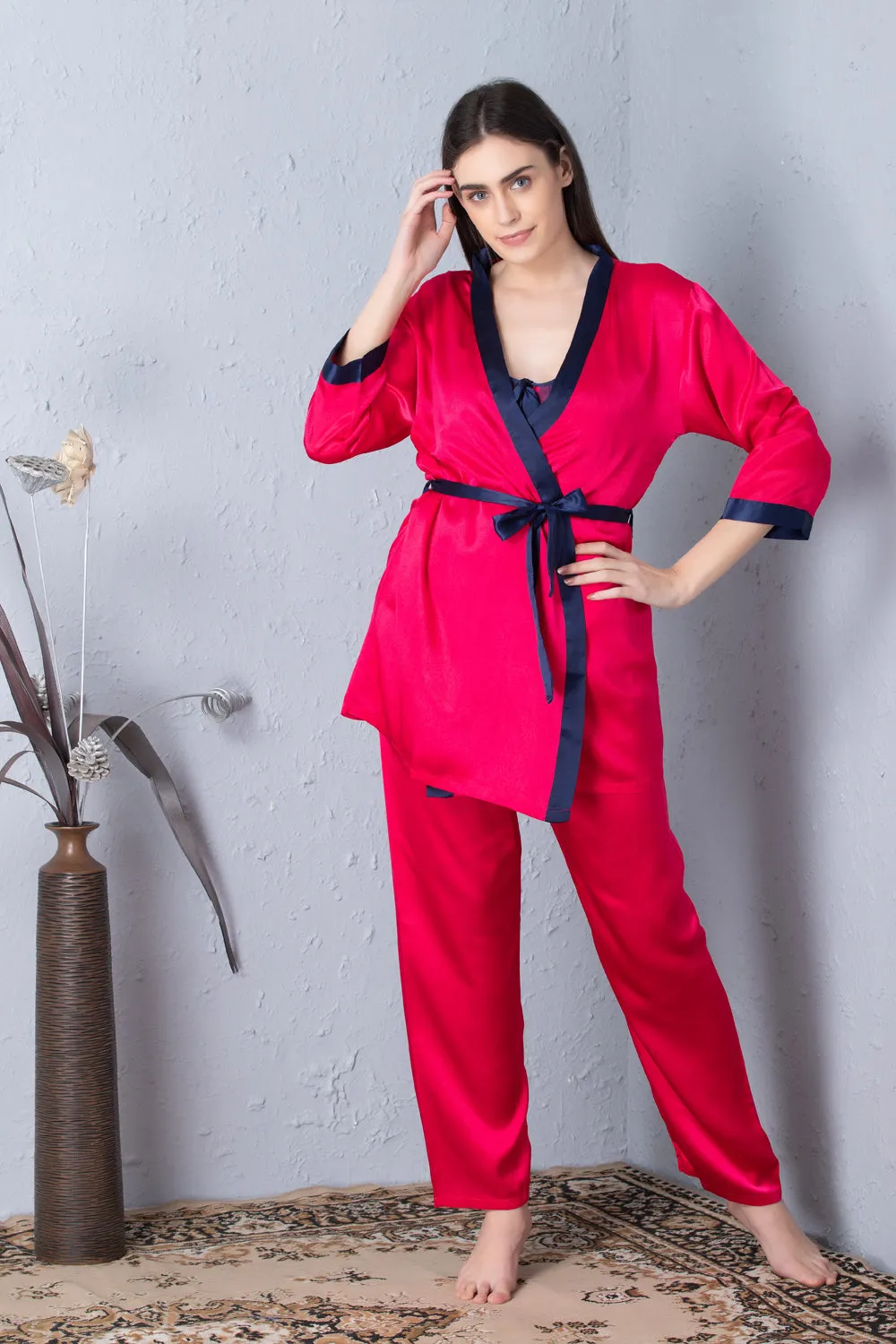 Hot pink Night suit with Robe