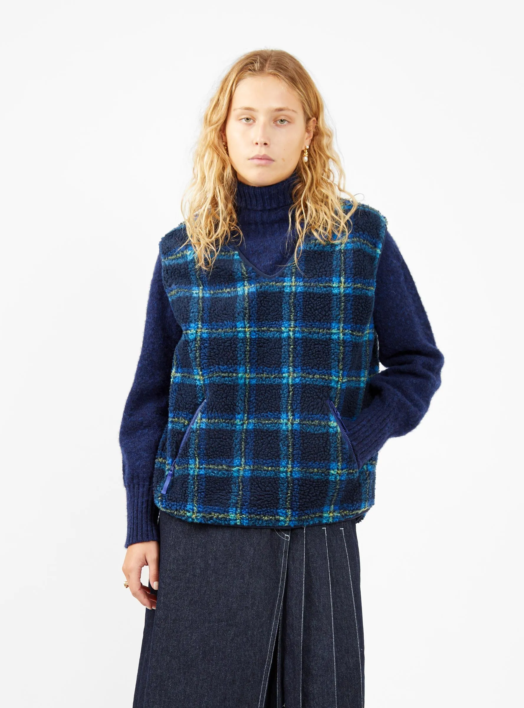 Jacquard Boa Vest Navy Check