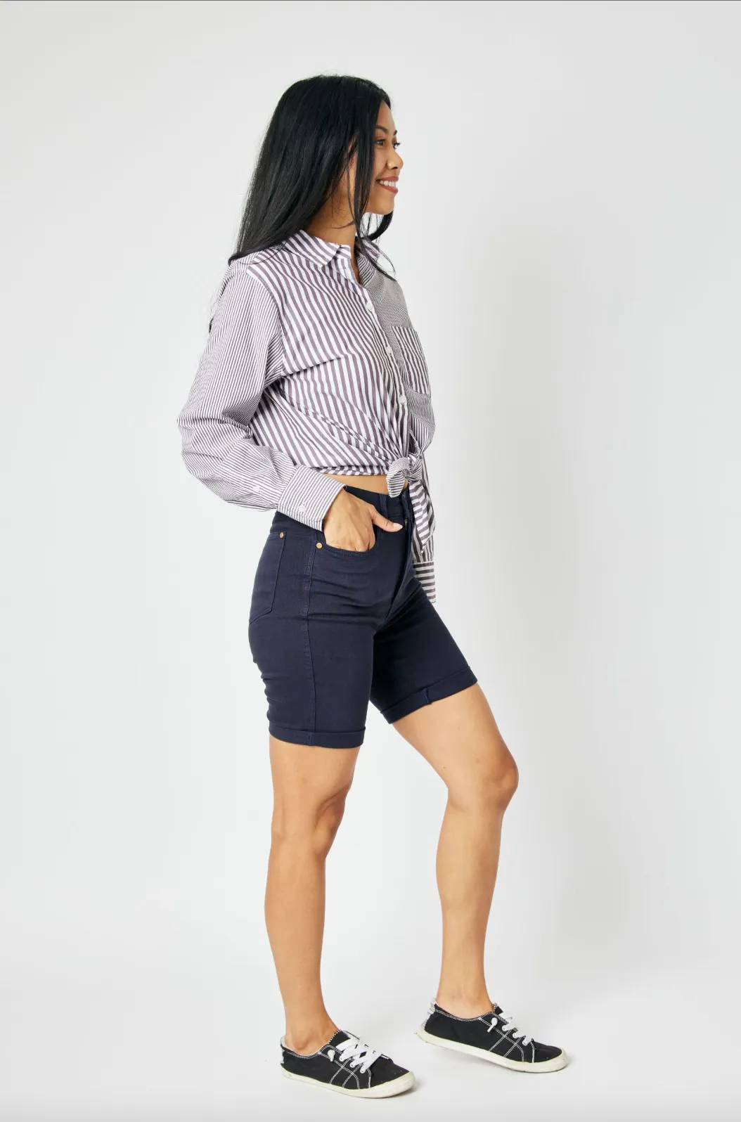 Judy Blue Tummy Control Bermuda Shorts - Navy