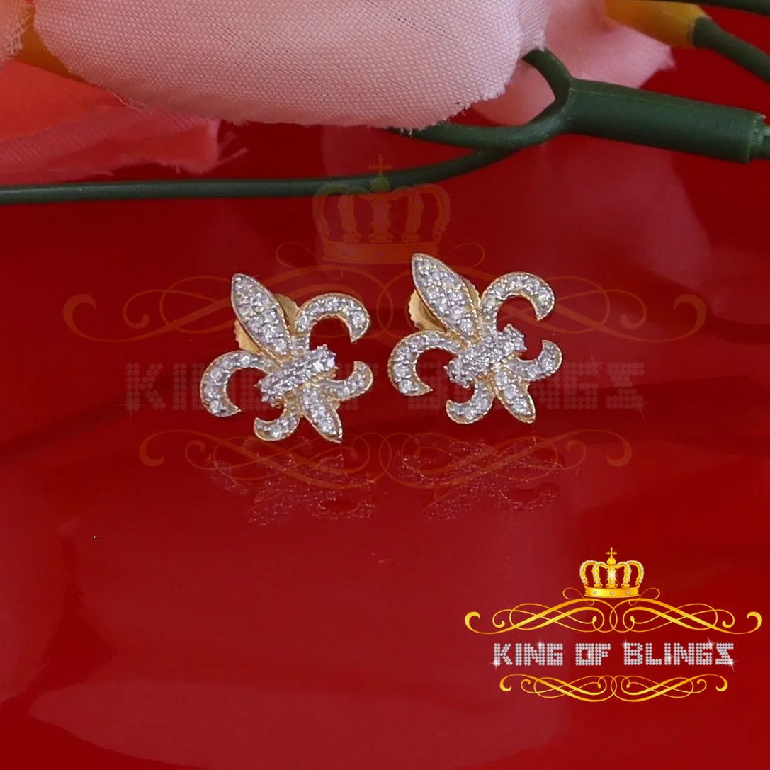 King of Bling's Fleur de Lis Yellow 925 Silver Screw Back 0.62ct Cubic Zirconia Women Earrings