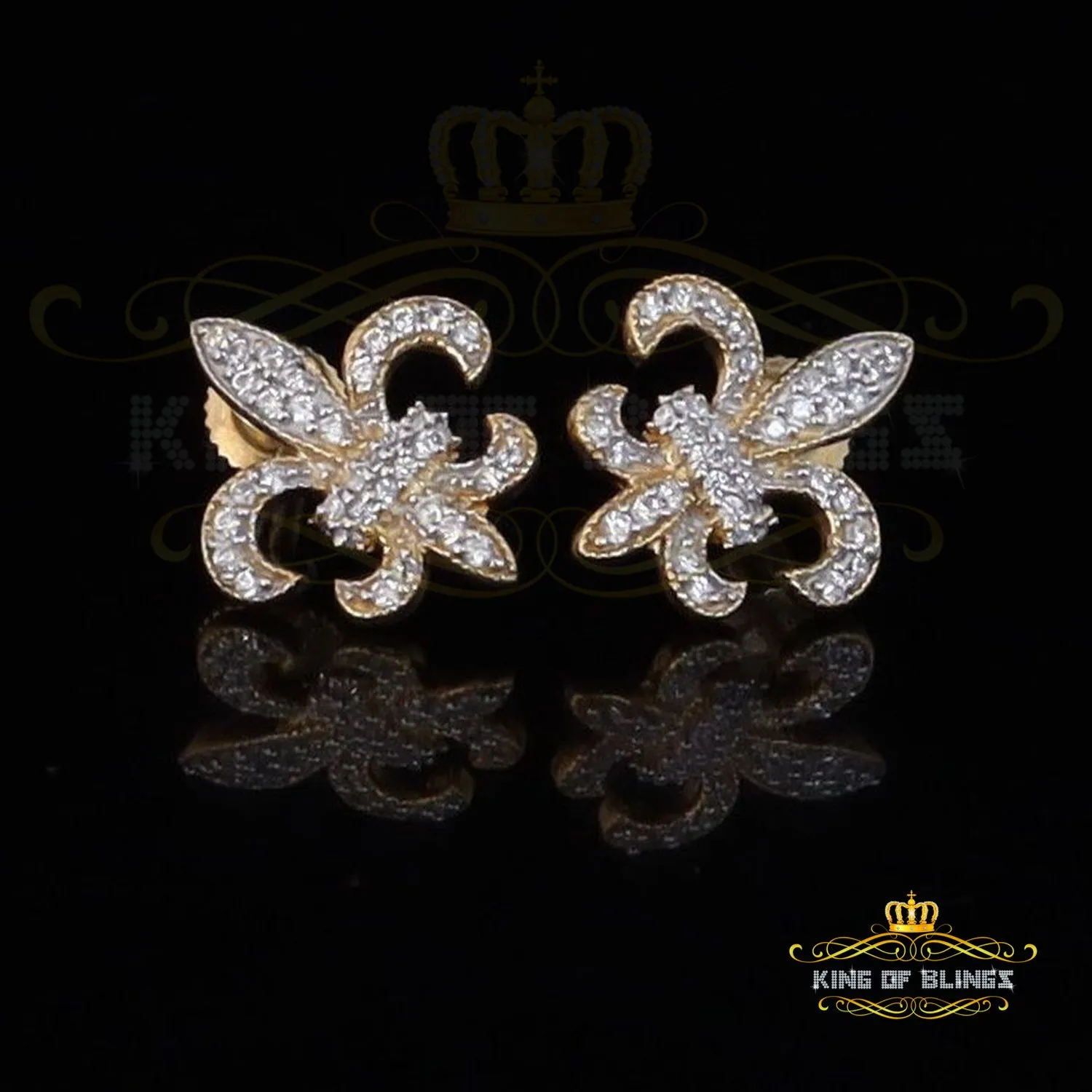 King of Bling's Fleur de Lis Yellow 925 Silver Screw Back 0.62ct Cubic Zirconia Women Earrings