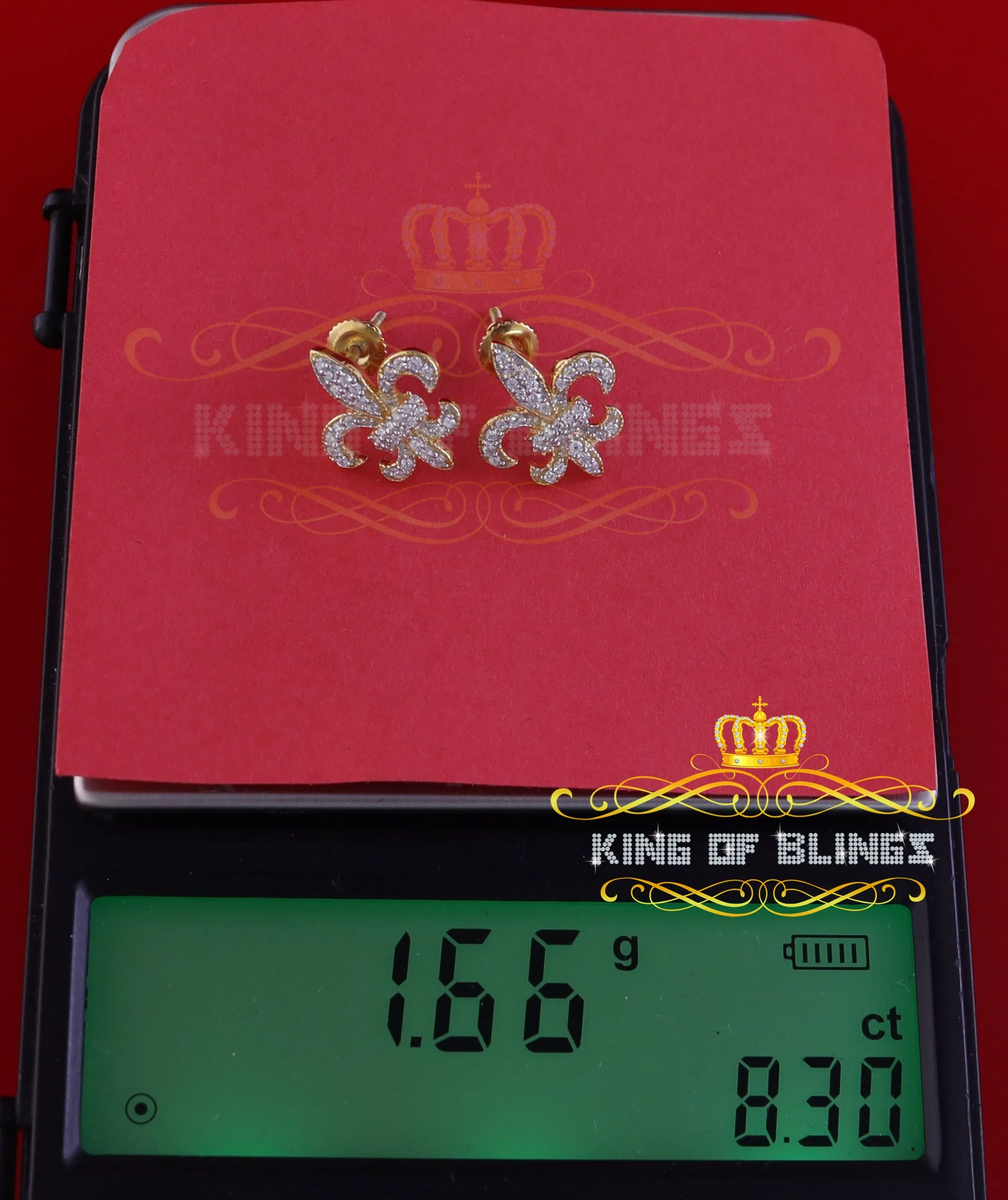 King of Bling's Fleur de Lis Yellow 925 Silver Screw Back 0.62ct Cubic Zirconia Women Earrings