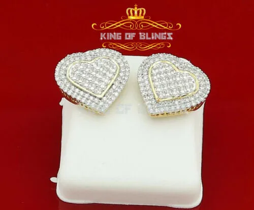 King of Bling's HIp Hop Yellow Sterling Silver Women's & Men 1.44ct Cubic Zirconia Heart Earring