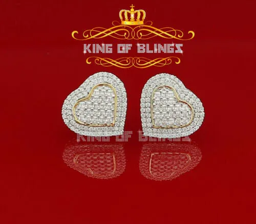 King of Bling's HIp Hop Yellow Sterling Silver Women's & Men 1.44ct Cubic Zirconia Heart Earring