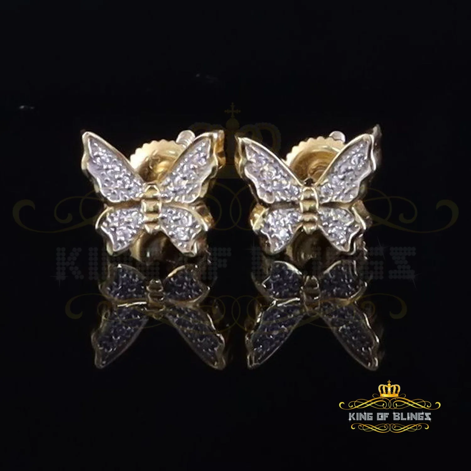 King of Bling's Women's 0.17ct Cubic Zirconia Butterfly Stud Earrings Yellow 925 Sterling Silver