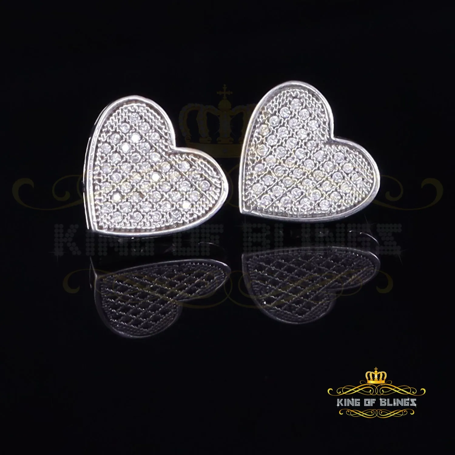 King of Blings- 925 Sterling White Silver 0.84ct Cubic Zirconia Women's & Men's Heart Earrings