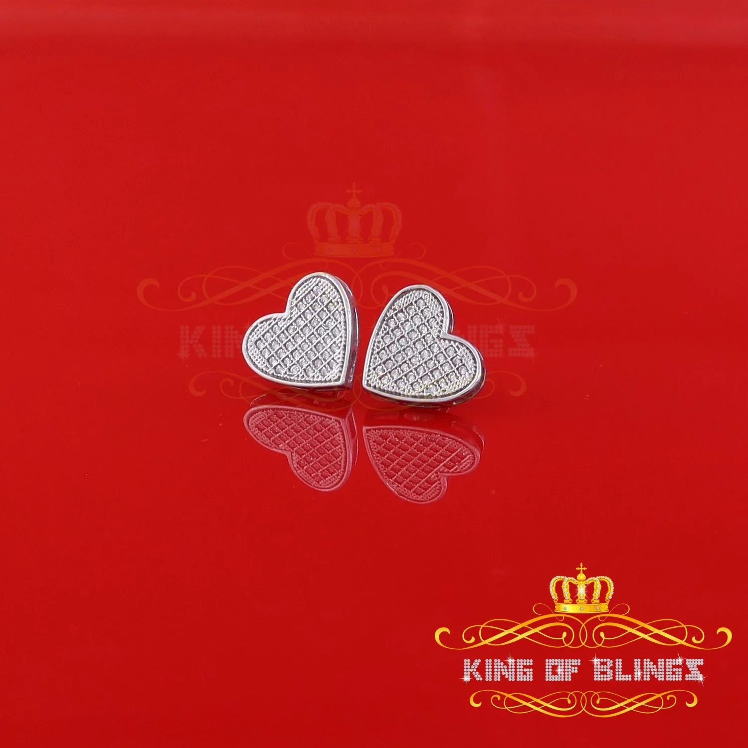 King of Blings- 925 Sterling White Silver 0.84ct Cubic Zirconia Women's & Men's Heart Earrings