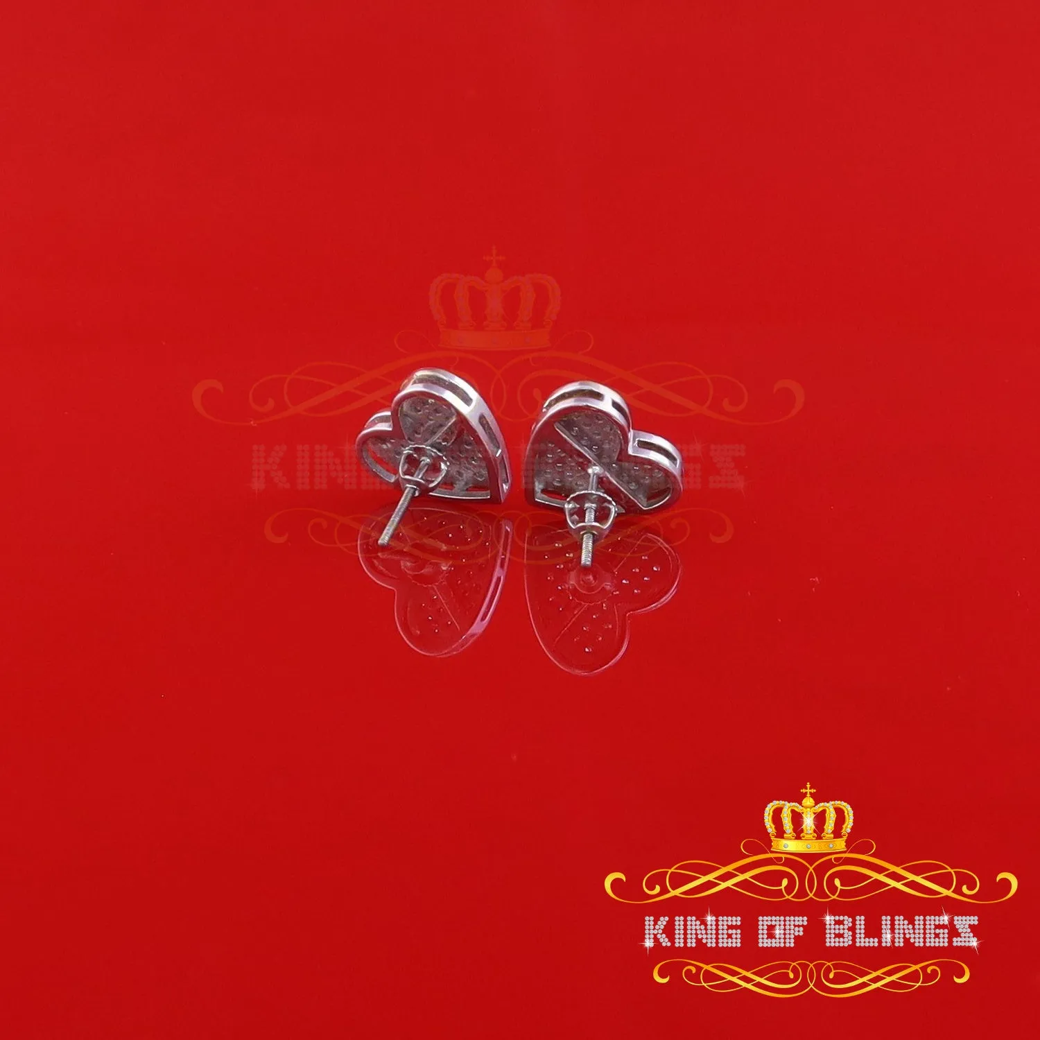 King of Blings- 925 Sterling White Silver 0.84ct Cubic Zirconia Women's & Men's Heart Earrings