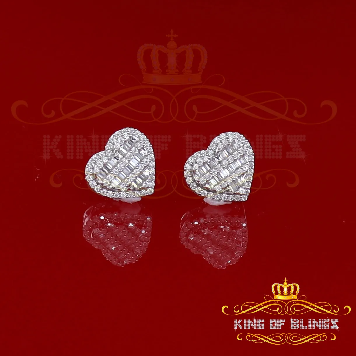 King of Blings- 925 White Sterling Silver 1.48ct Cubic Zirconia Men's & Women's Heart Earrings