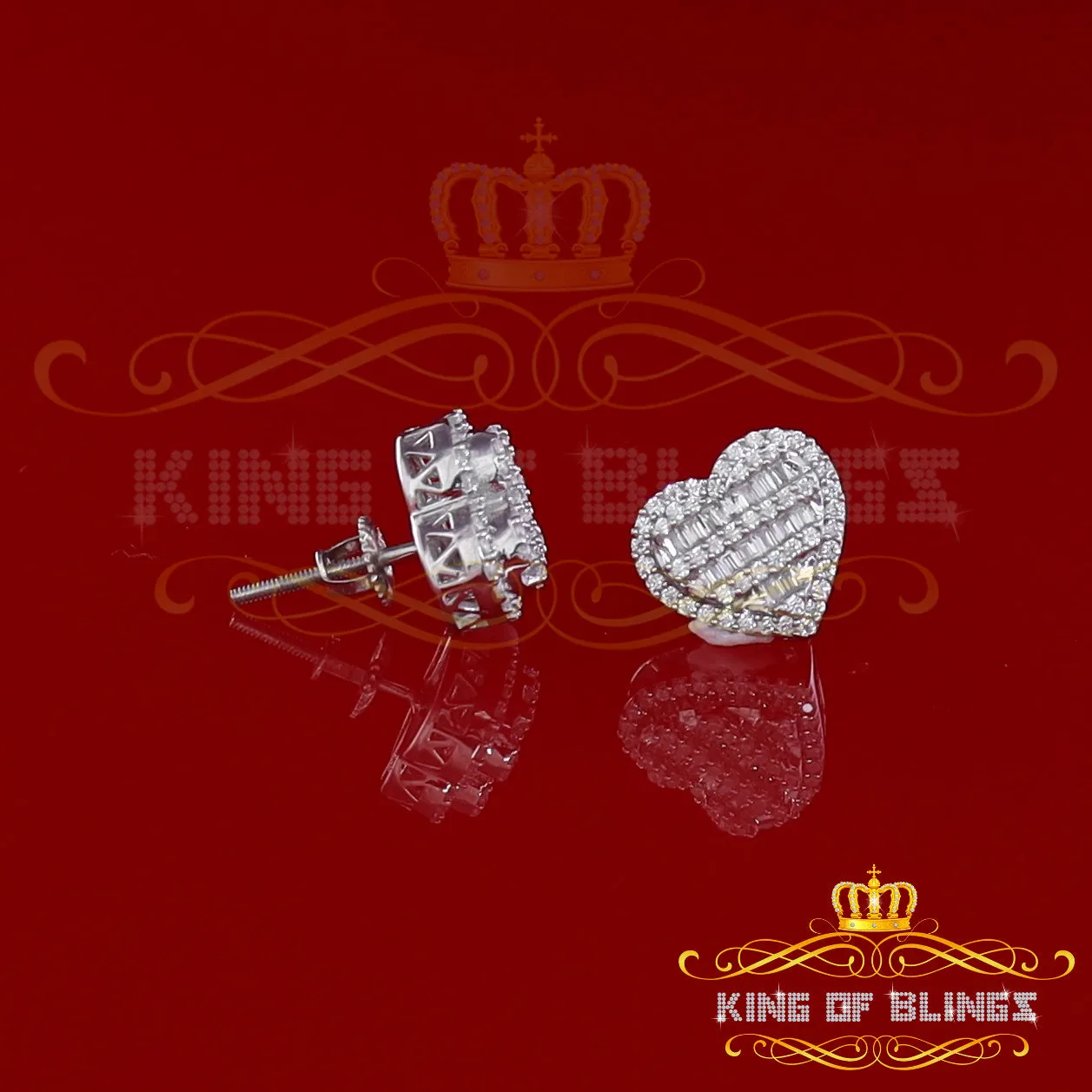 King of Blings- 925 White Sterling Silver 1.48ct Cubic Zirconia Men's & Women's Heart Earrings