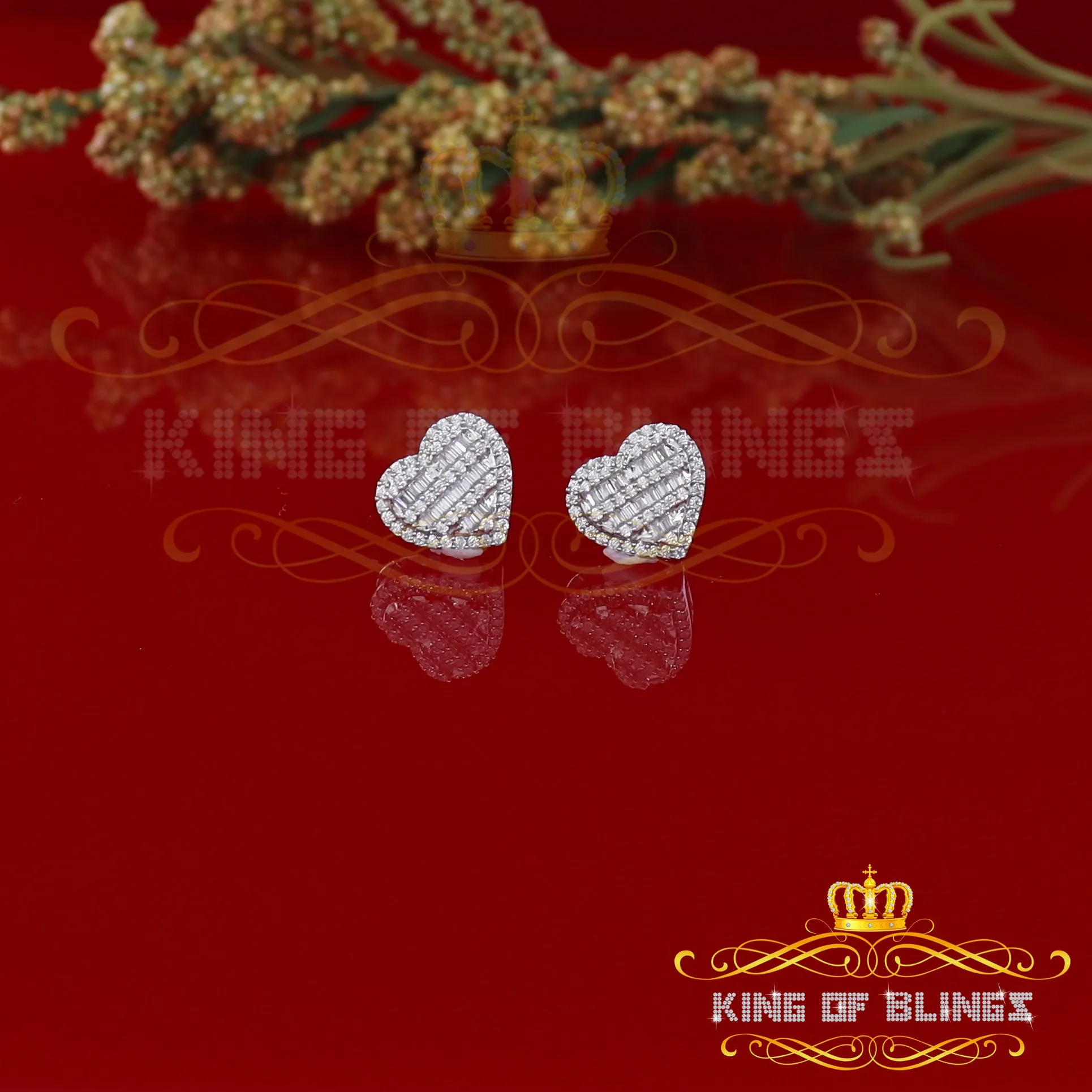 King of Blings- 925 White Sterling Silver 1.48ct Cubic Zirconia Men's & Women's Heart Earrings