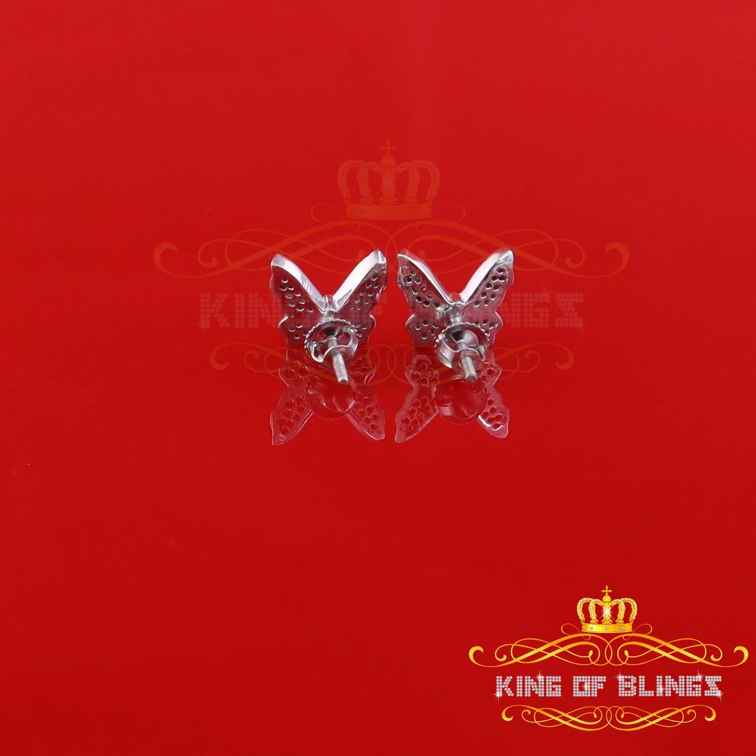 King of Blings- Women's 0.34ct Cubic Zirconia Butterfly Stud Earrings White 925 Sterling Silver