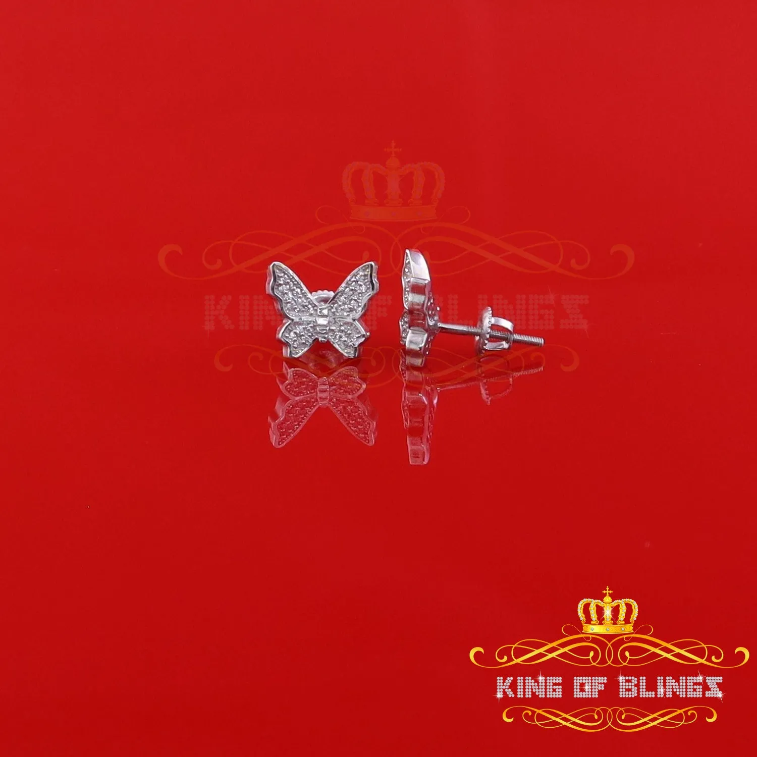 King of Blings- Women's 0.34ct Cubic Zirconia Butterfly Stud Earrings White 925 Sterling Silver