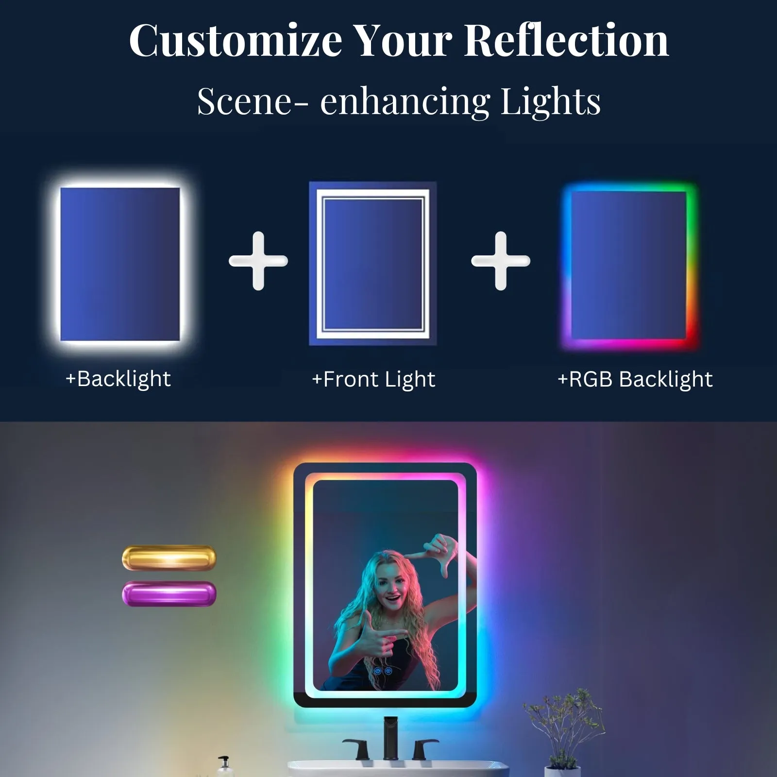 Loop 2 Wall Monted Bathroom Makeup Mirror with RGB Light