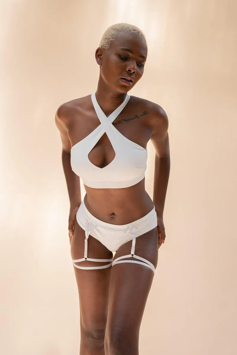 Lunalae Olivia Low Waist Garter Shorts - Recycled White