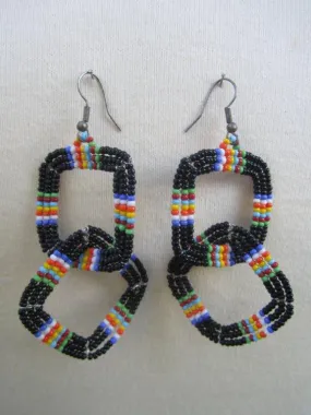 Maasai Beaded Square Tier Earrings -Black & Charanga