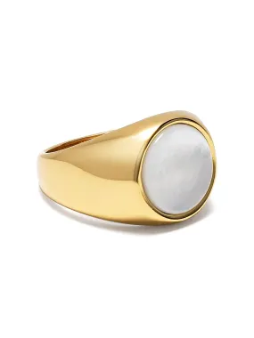 Men's Gold Signet Ring with Pearl Dome