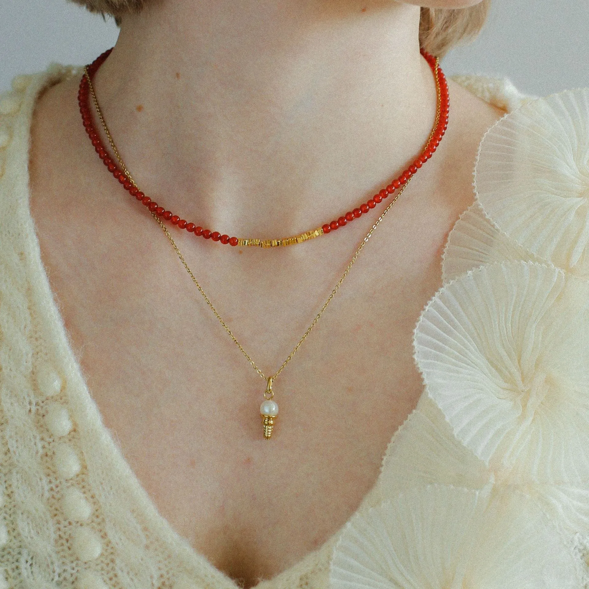 Mini Red Spinel Beaded Necklace