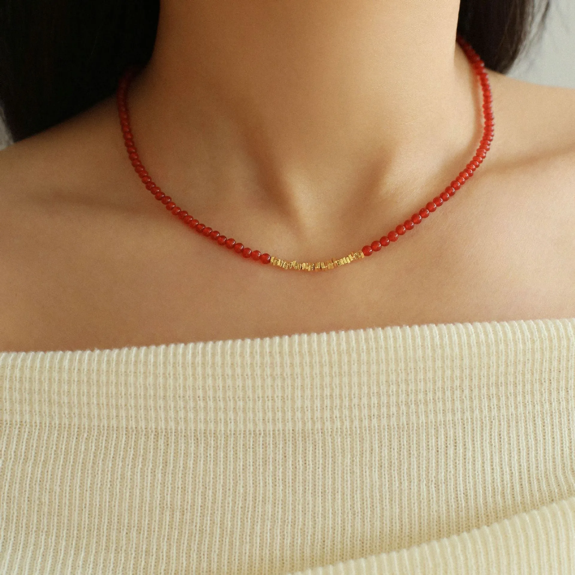 Mini Red Spinel Beaded Necklace