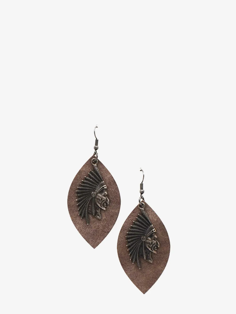 Montana West Leaf Shape Indian Head Earrings