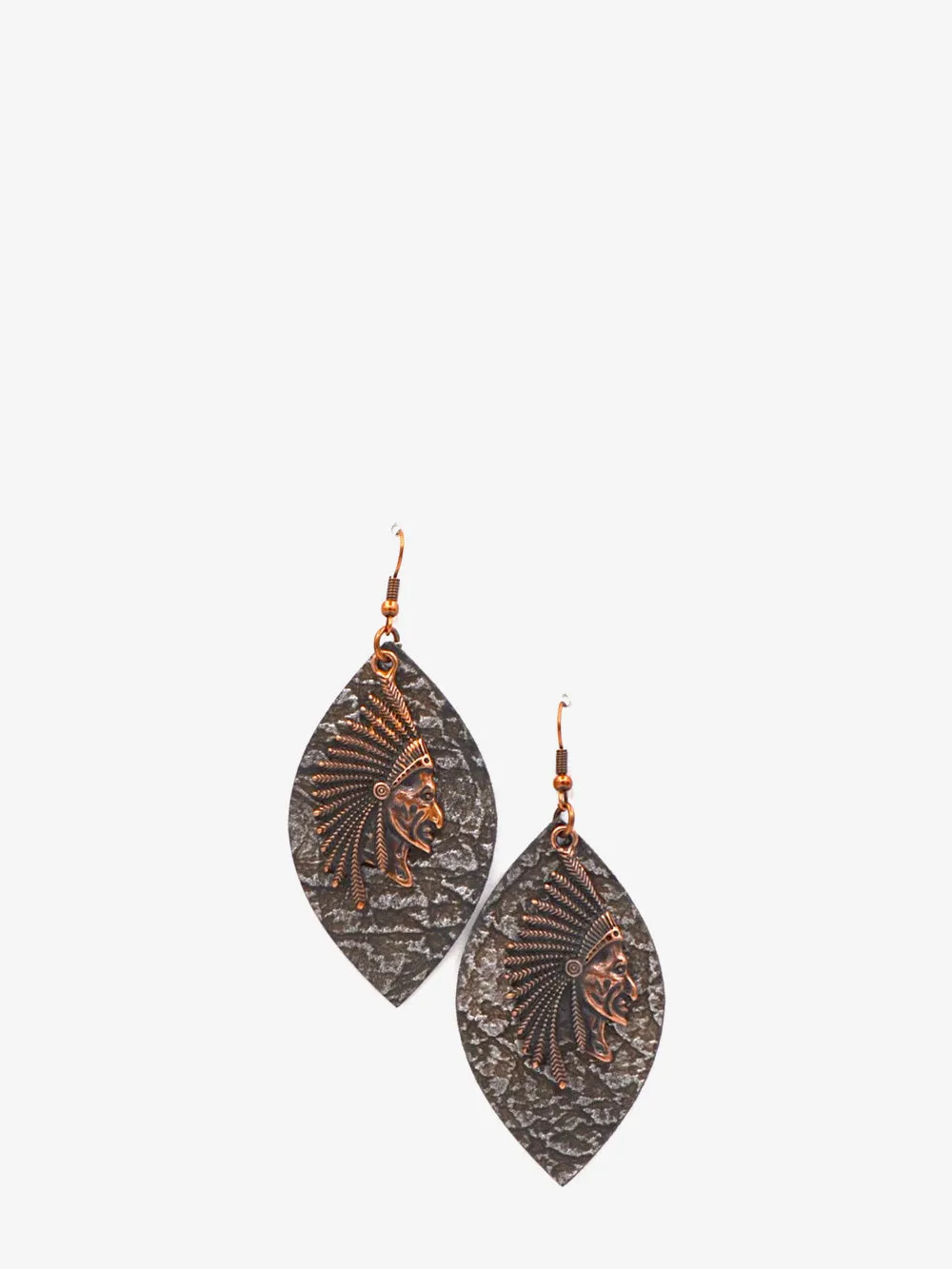 Montana West Leaf Shape Indian Head Earrings