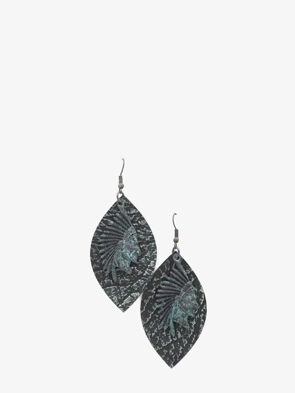 Montana West Leaf Shape Indian Head Earrings