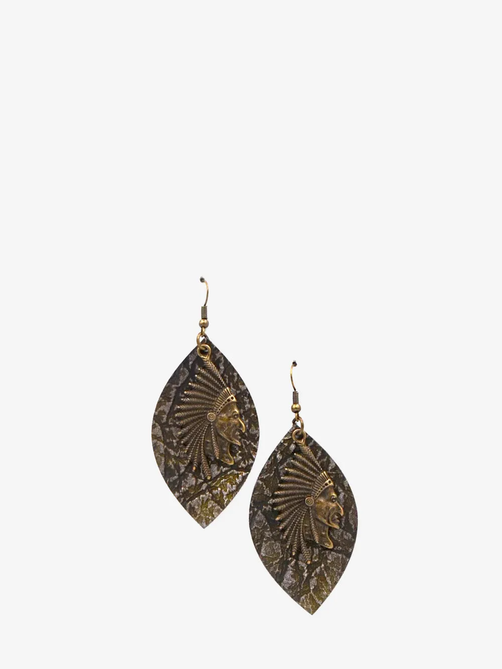 Montana West Leaf Shape Indian Head Earrings