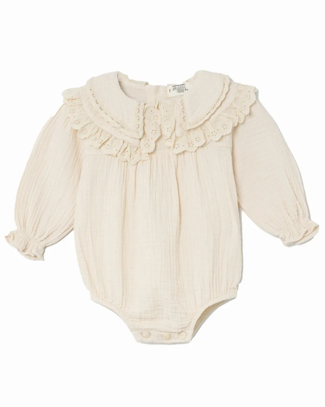 MY LITTLE COZMO MANIFESTO n°1 Baby Soft Gauze Collar Romper in Stone