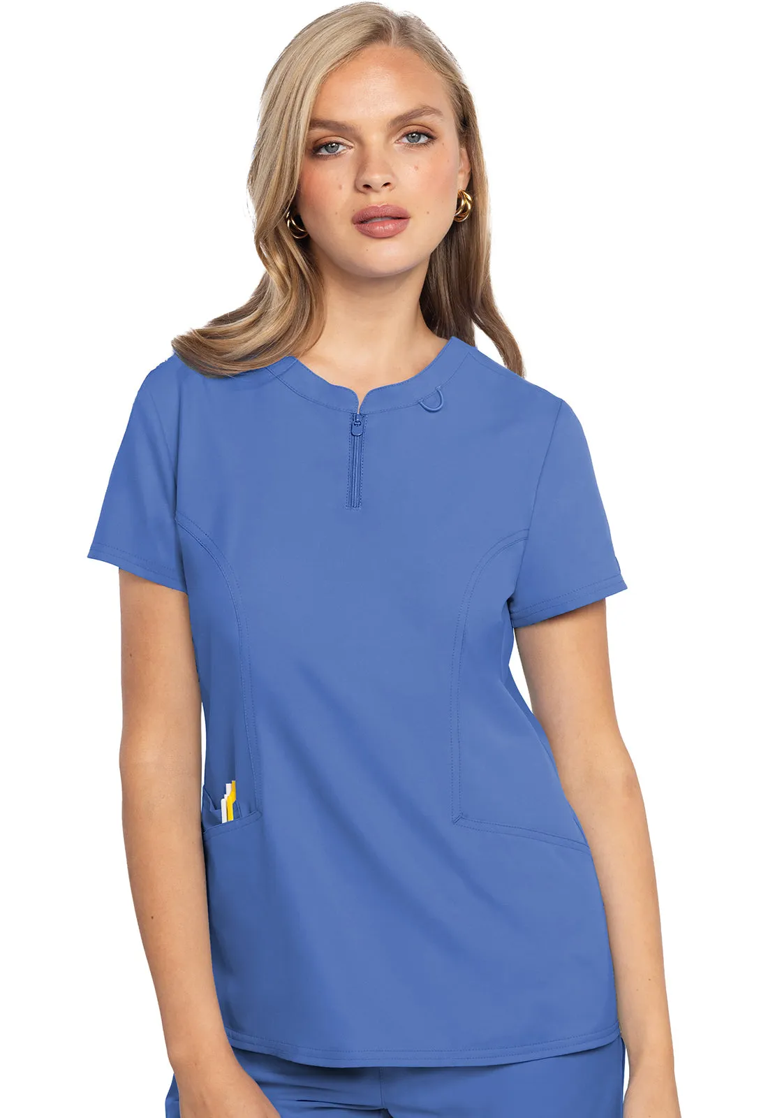 NEW FASHION! MC Insight Women's Zip Front Henley Scrub Top MC609