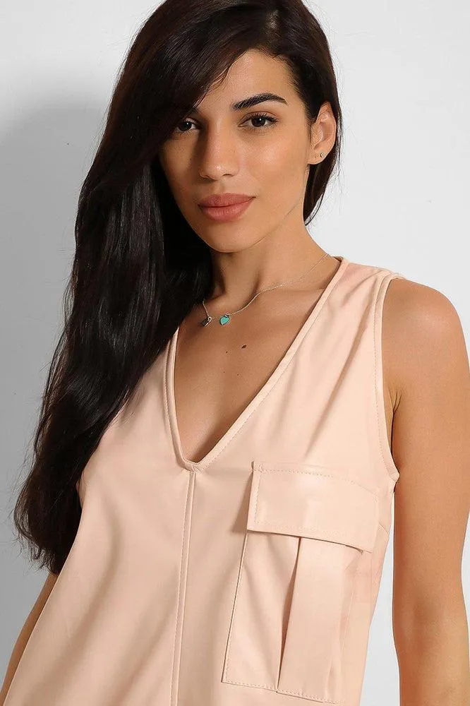 Nude Vegan Leather V-Neck Sleeveless Dress