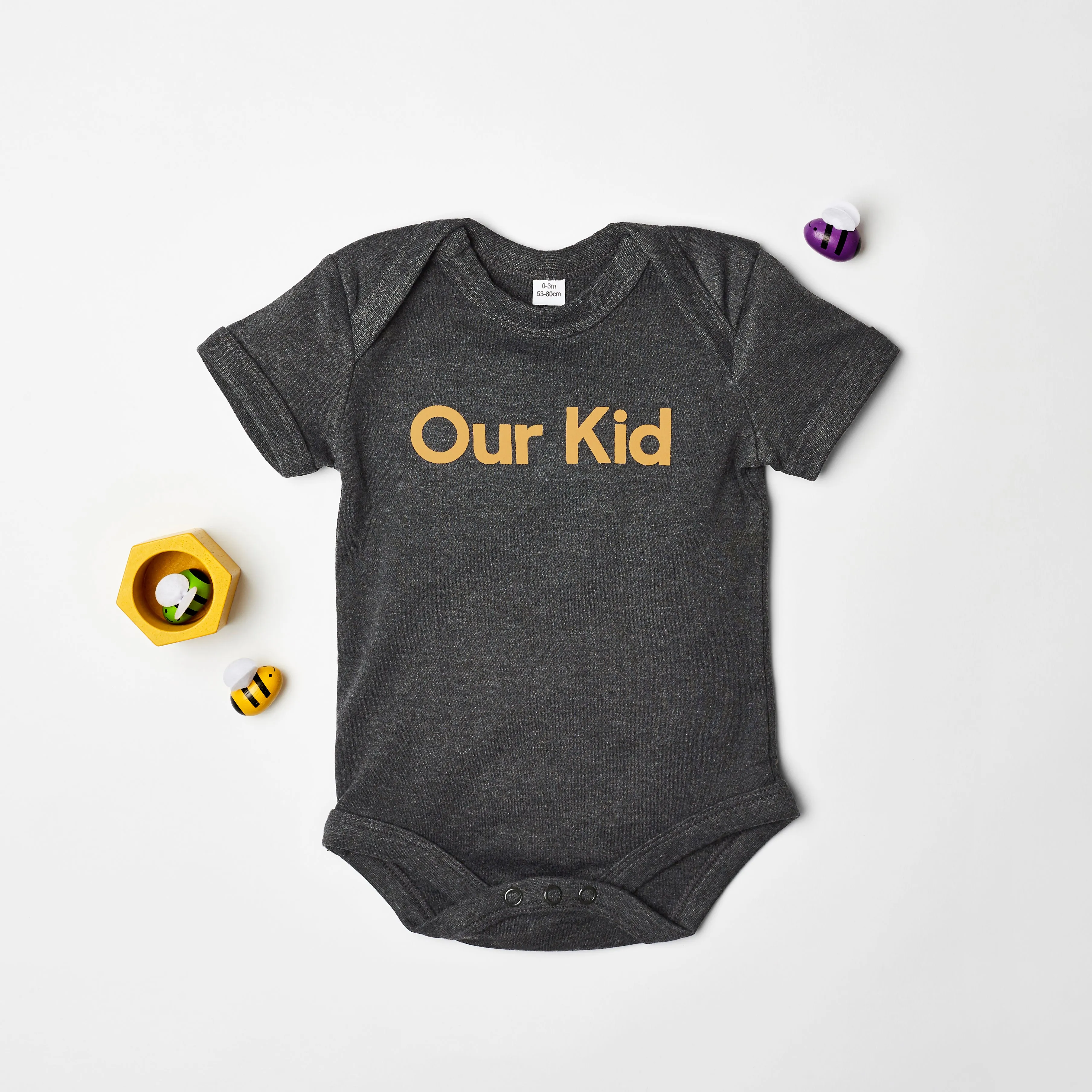 Our Kid Slogan Vest for Babies in Charcoal   Mustard