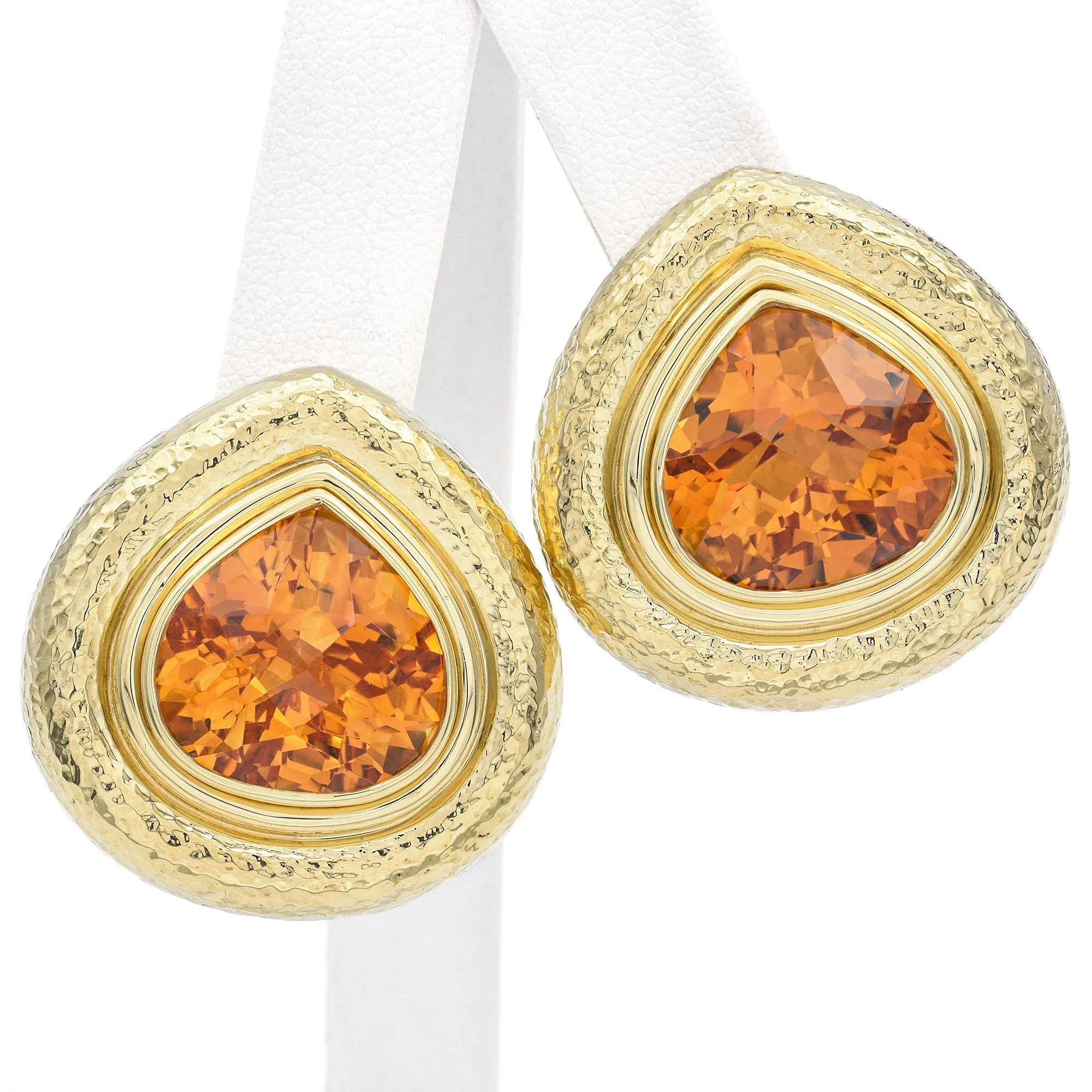 Peter Atman Vintage Citrine 18K Yellow Gold Omega-Back Earrings with Box