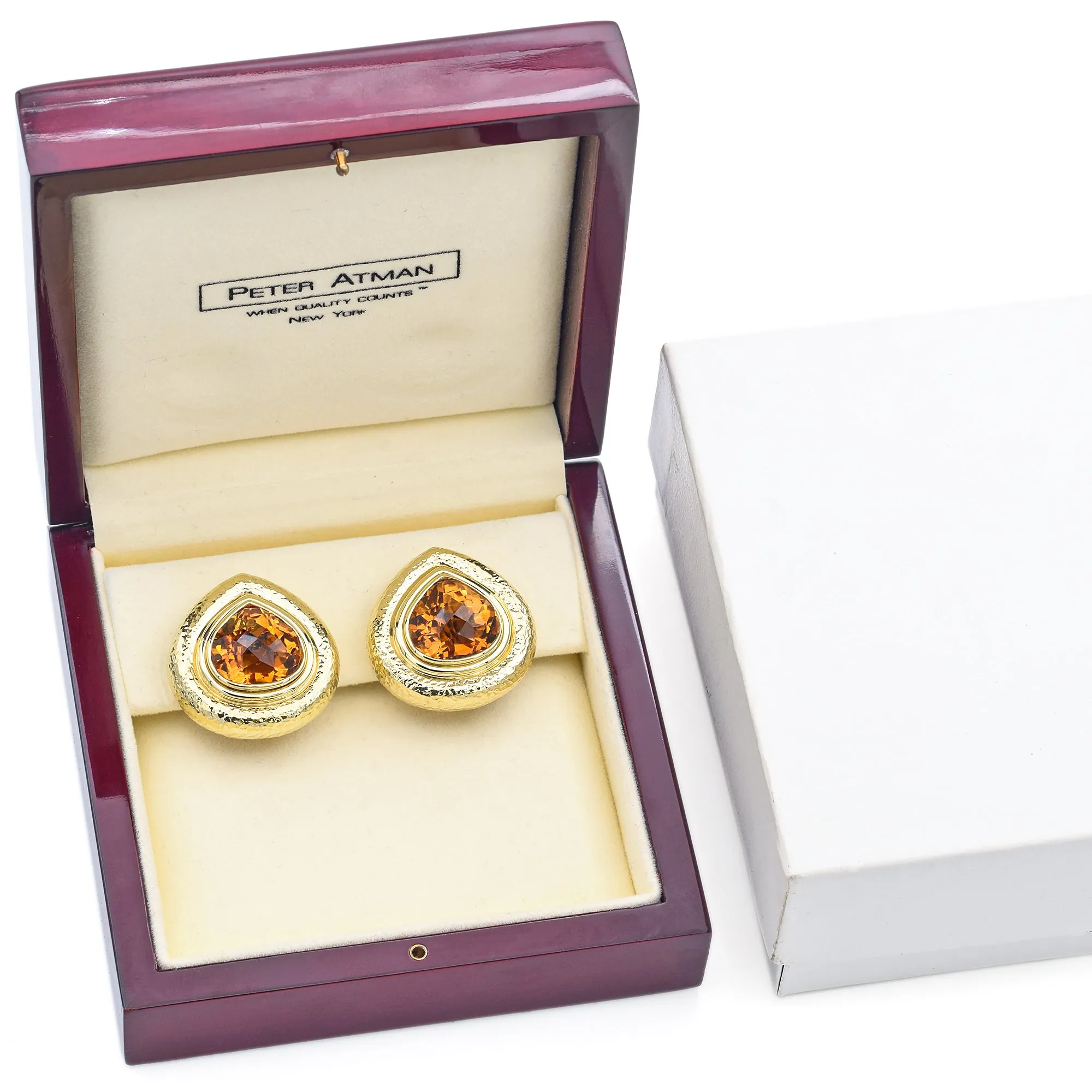 Peter Atman Vintage Citrine 18K Yellow Gold Omega-Back Earrings with Box