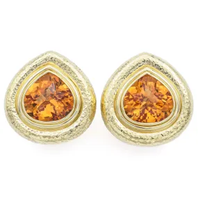 Peter Atman Vintage Citrine 18K Yellow Gold Omega-Back Earrings with Box