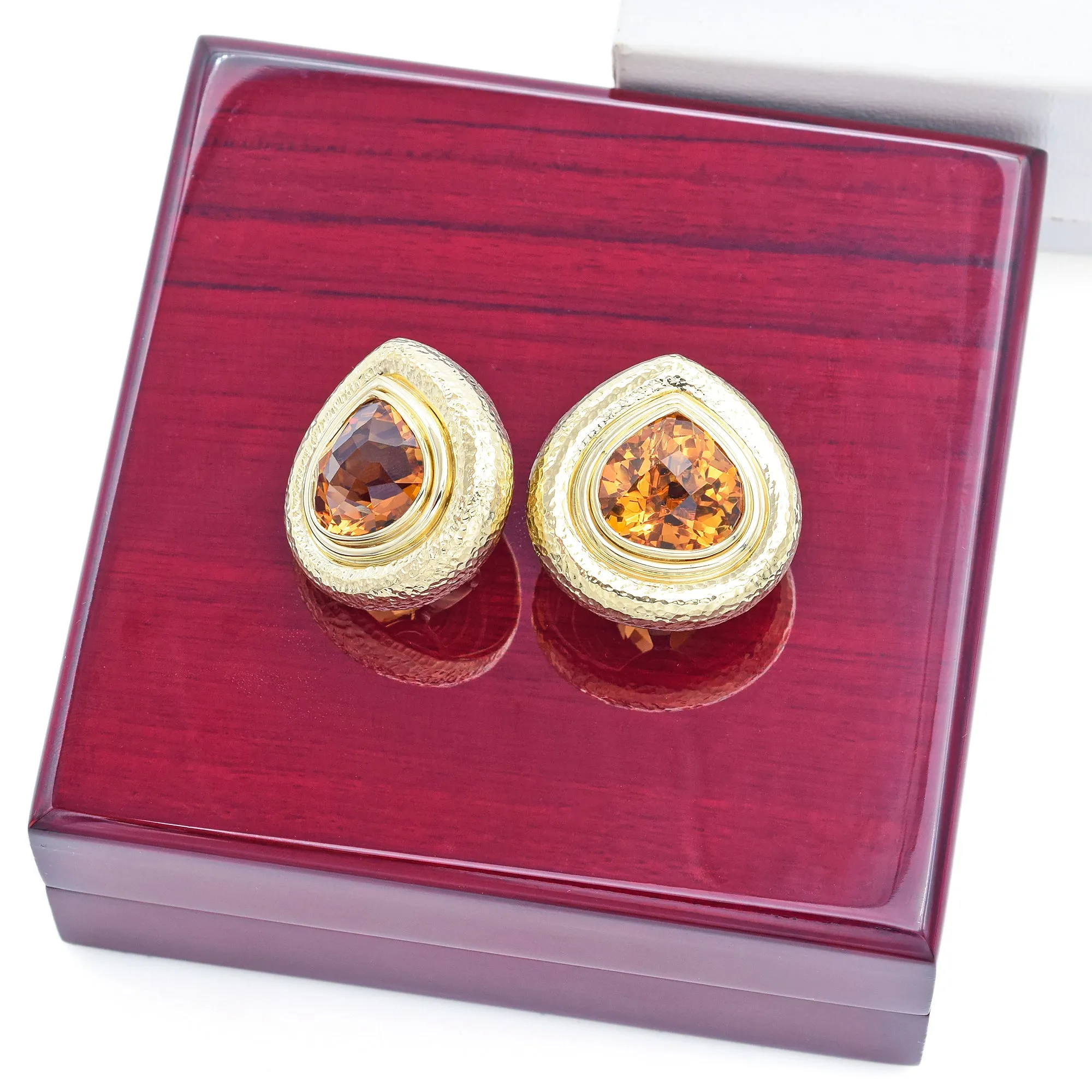 Peter Atman Vintage Citrine 18K Yellow Gold Omega-Back Earrings with Box