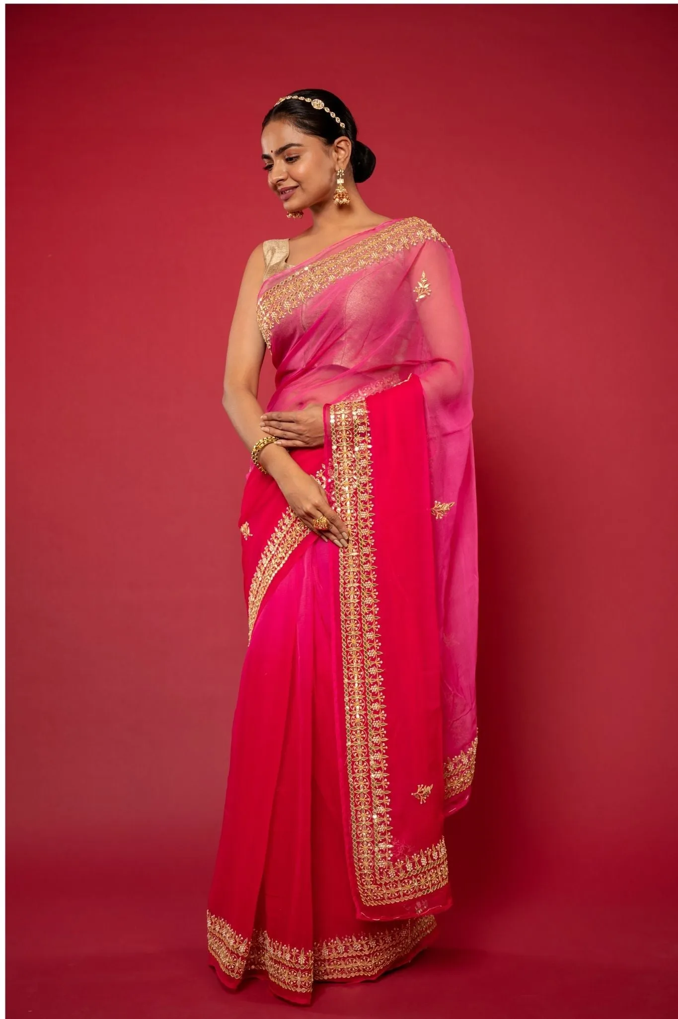 Pink Ombre Gotapatti work Saree