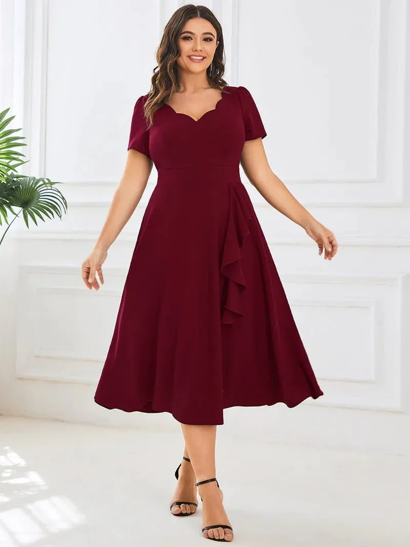 Plus Deep V Neck Knee Length Short Sleeves A Line Evening Dresses