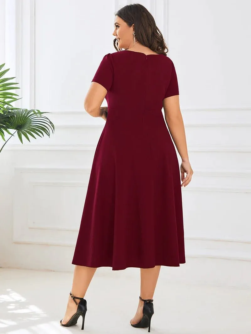 Plus Deep V Neck Knee Length Short Sleeves A Line Evening Dresses