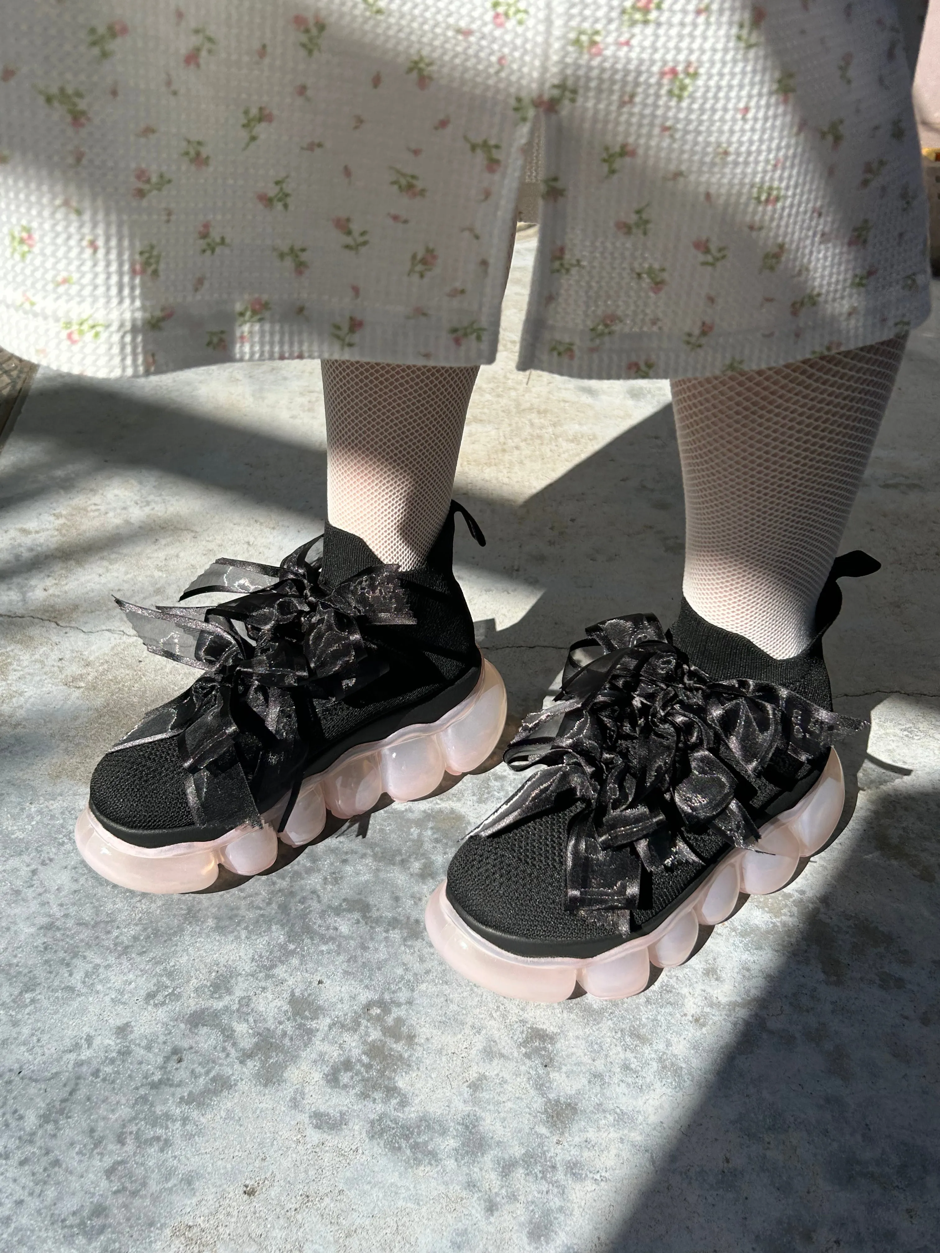 "Jewelry" High  Ribbon Shoes / Pink Black