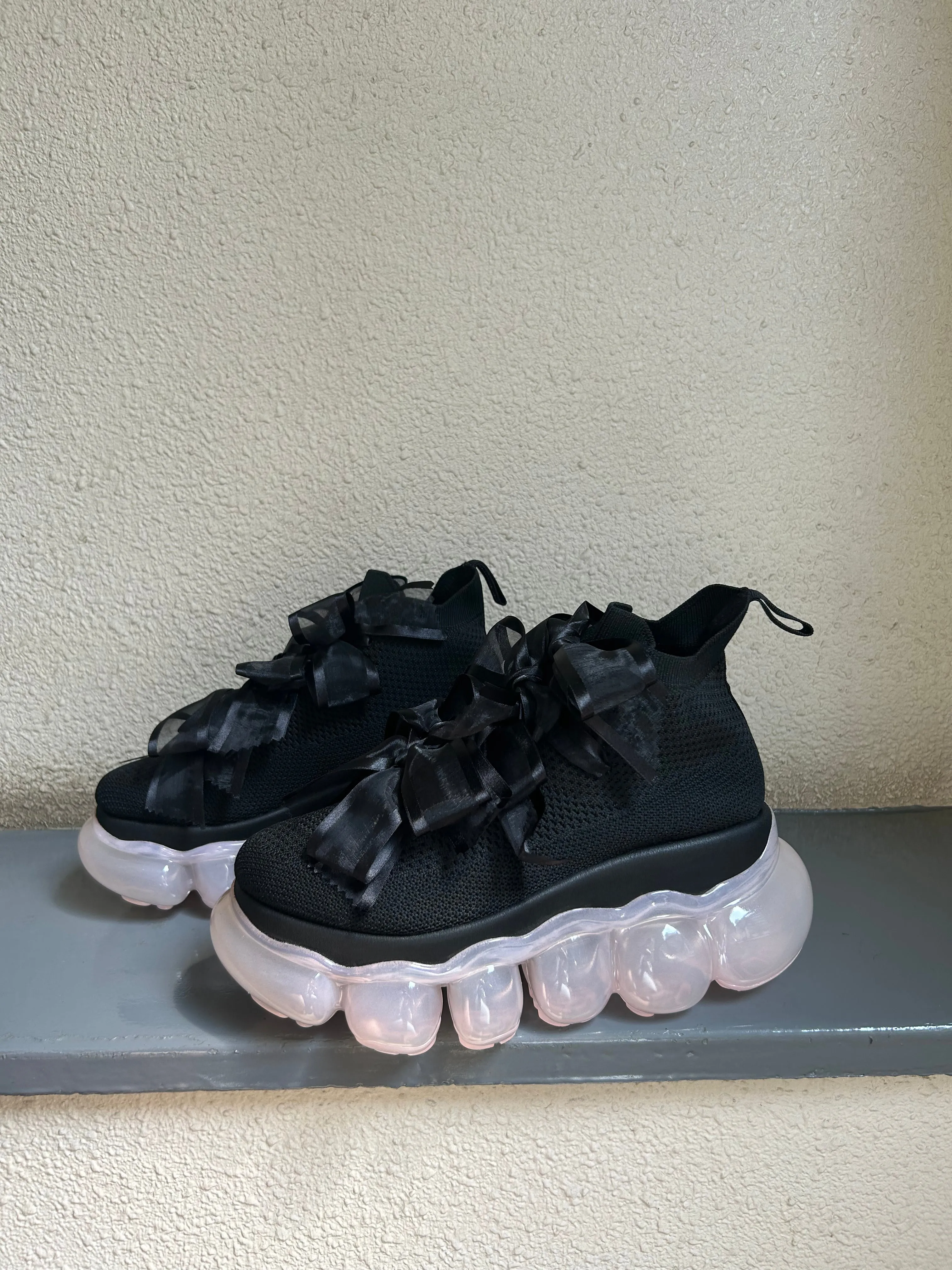 "Jewelry" High  Ribbon Shoes / Pink Black