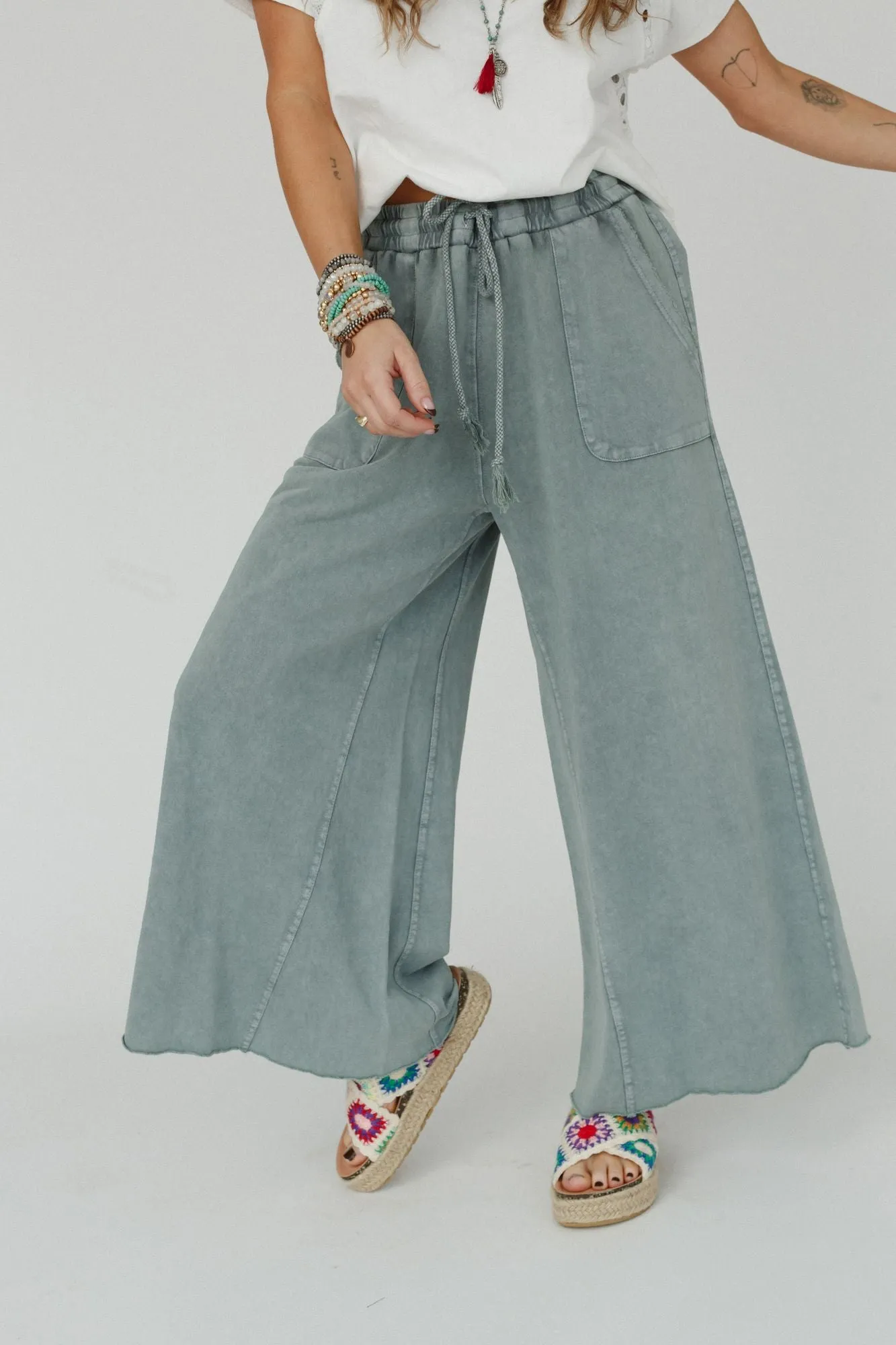 Relaxing Robin Wide Leg Pant - Faded Teal