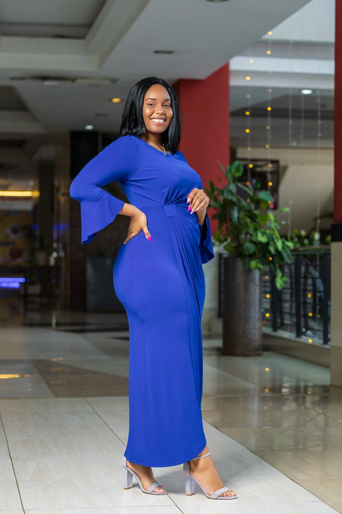 Royal blue ruched gown