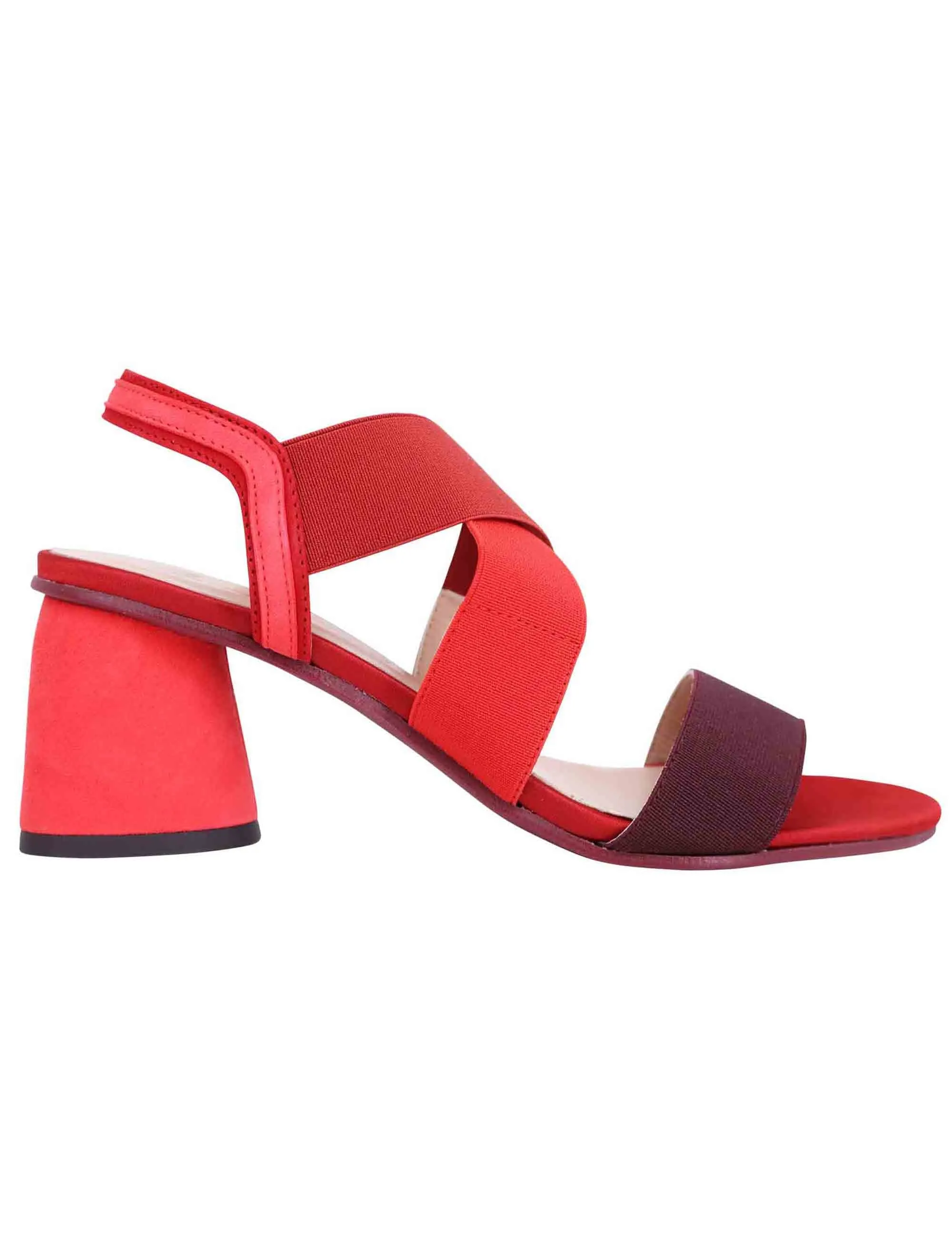 Sandali slingback donna in tessuto bordeaux con tacco in tinta