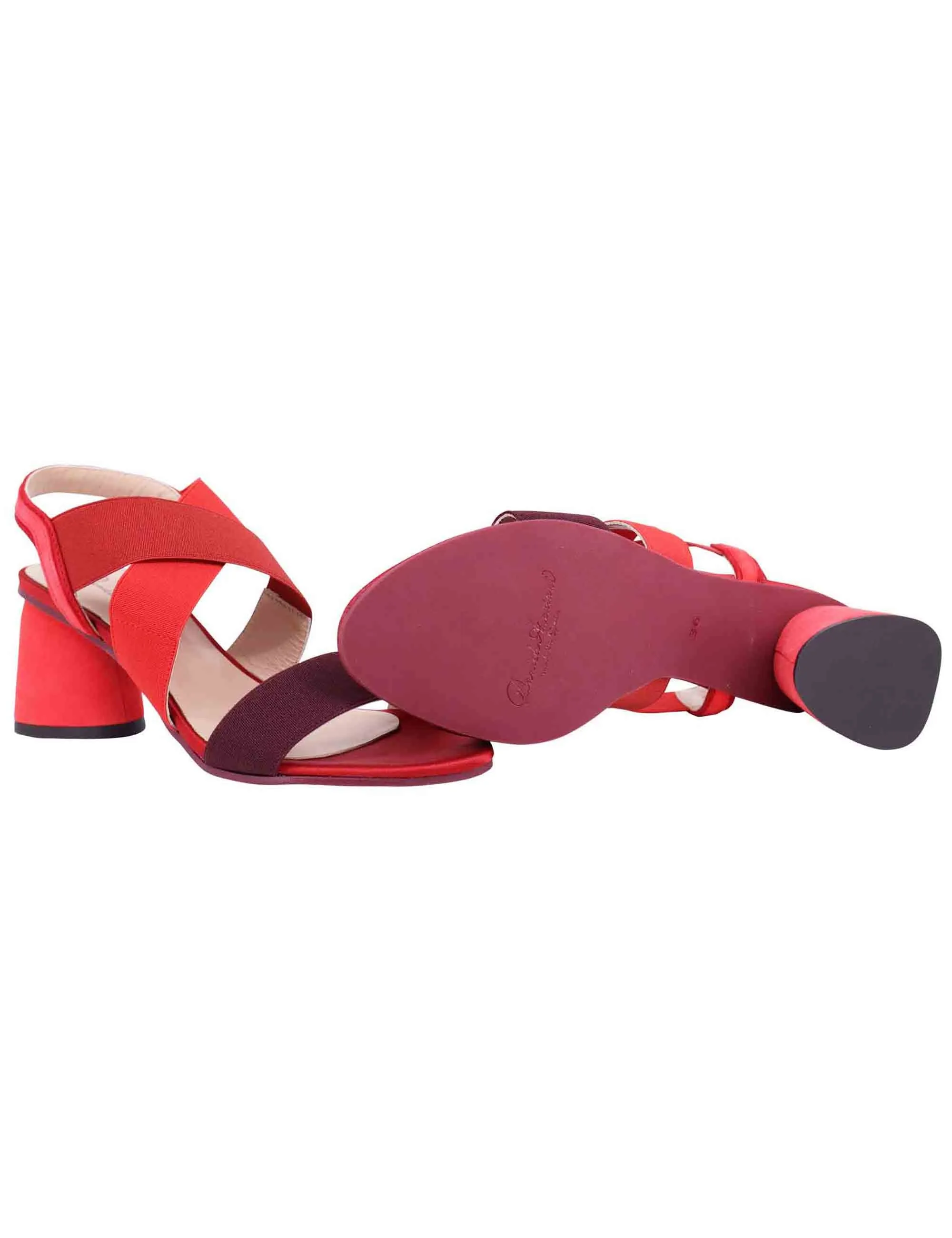 Sandali slingback donna in tessuto bordeaux con tacco in tinta