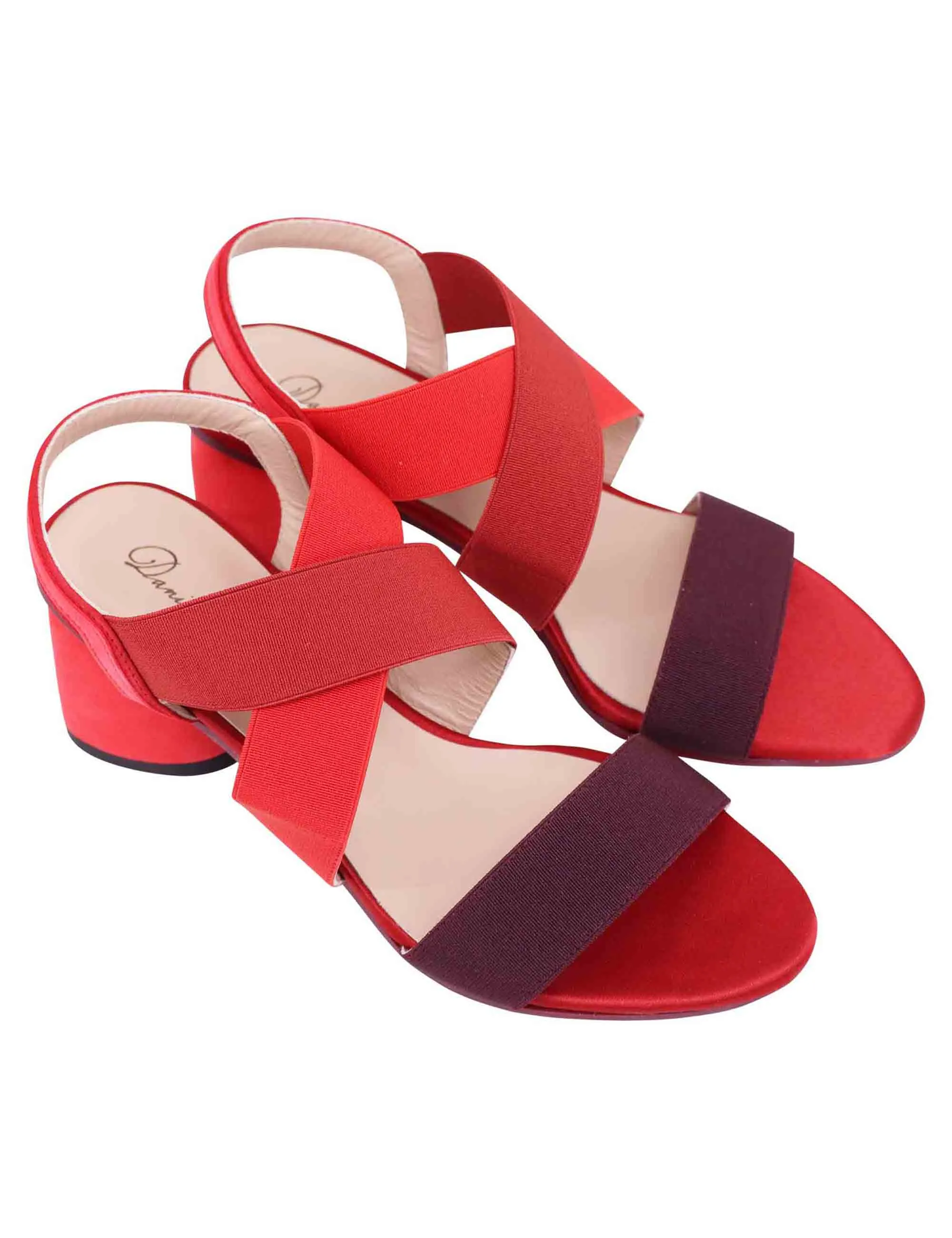 Sandali slingback donna in tessuto bordeaux con tacco in tinta