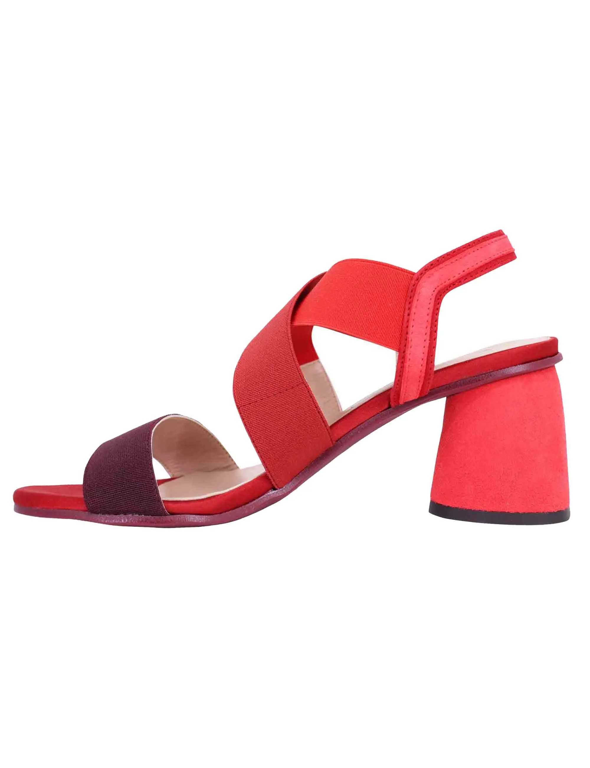 Sandali slingback donna in tessuto bordeaux con tacco in tinta