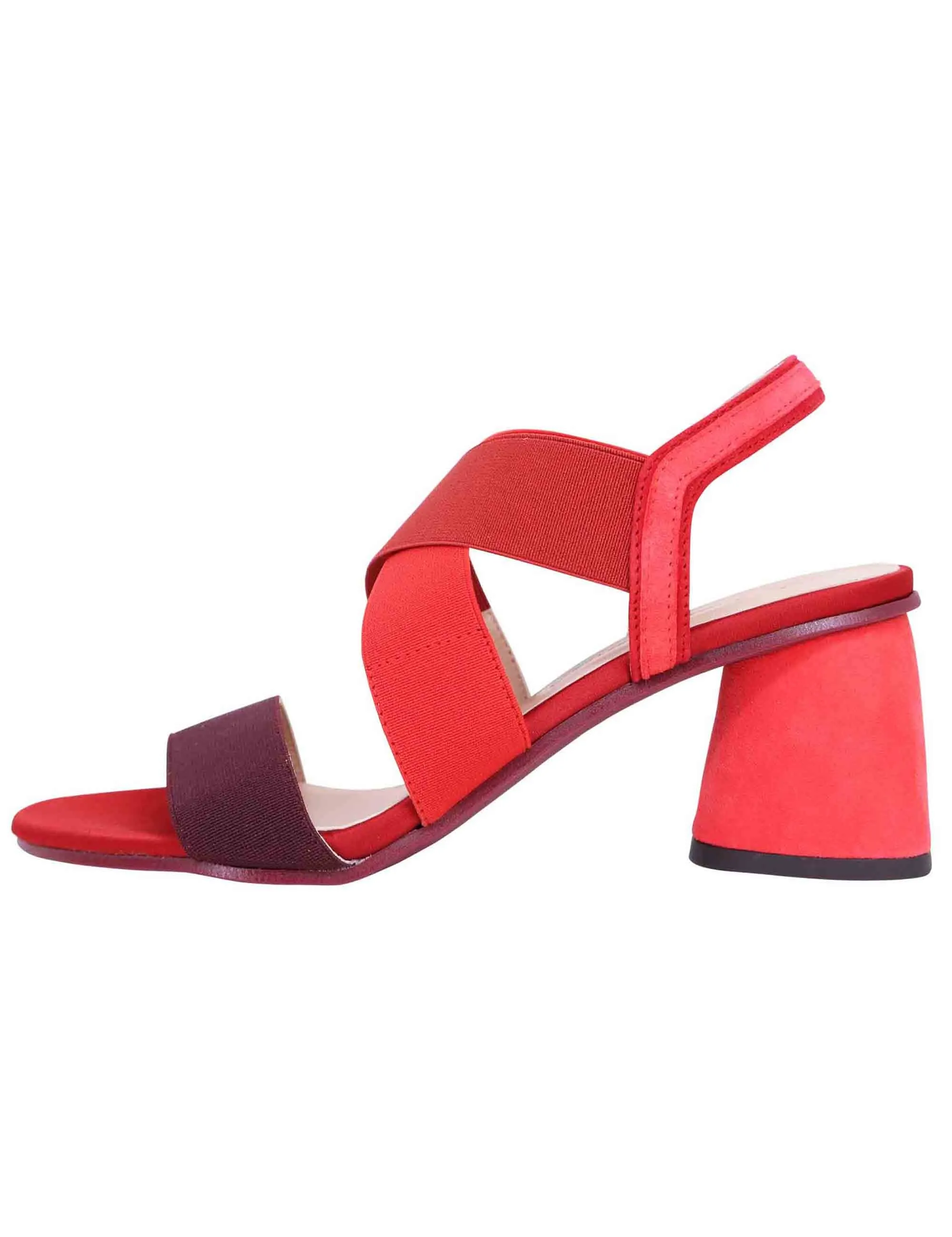 Sandali slingback donna in tessuto bordeaux con tacco in tinta