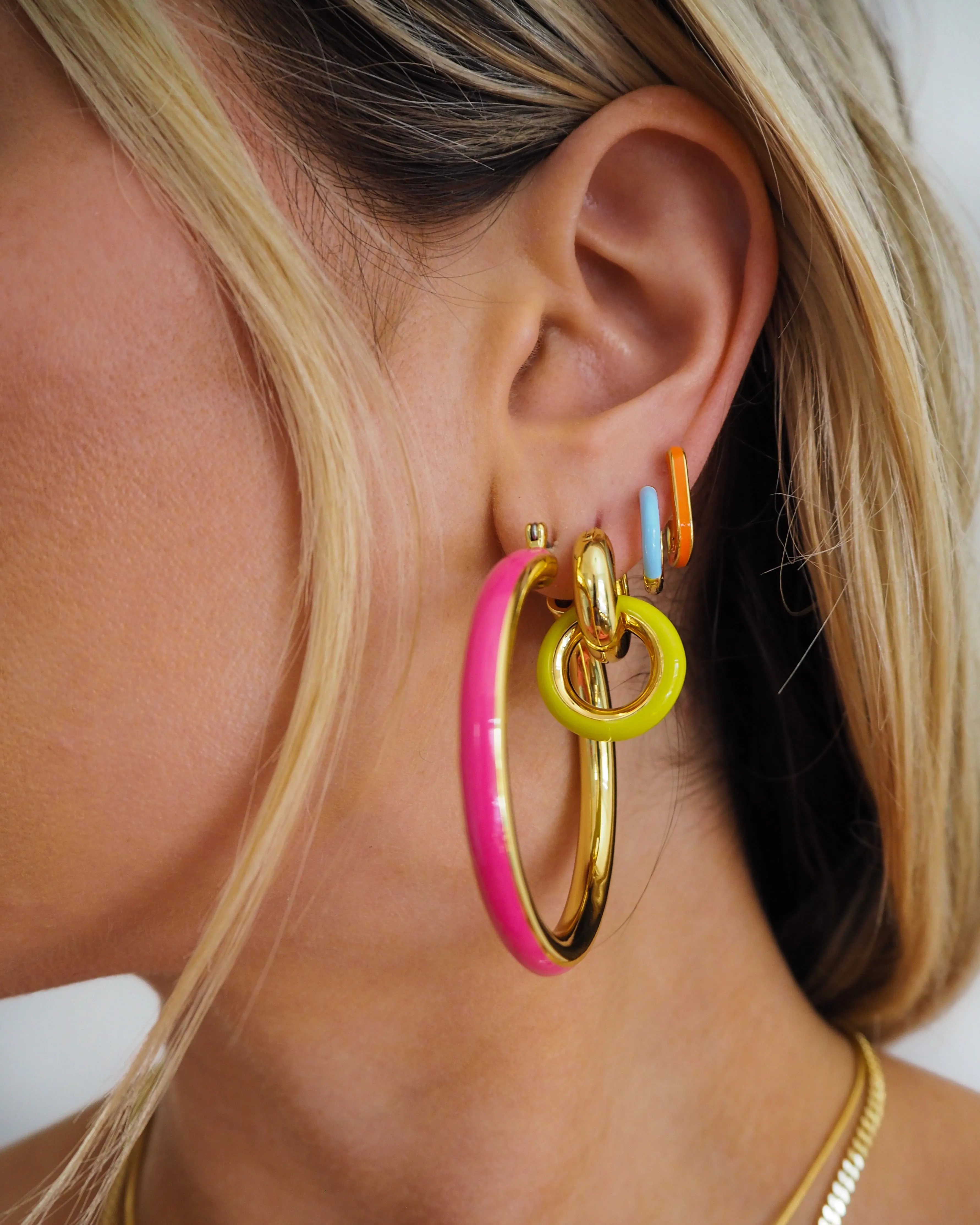 Stripe Amalfi Hoops- Hot Pink- Gold