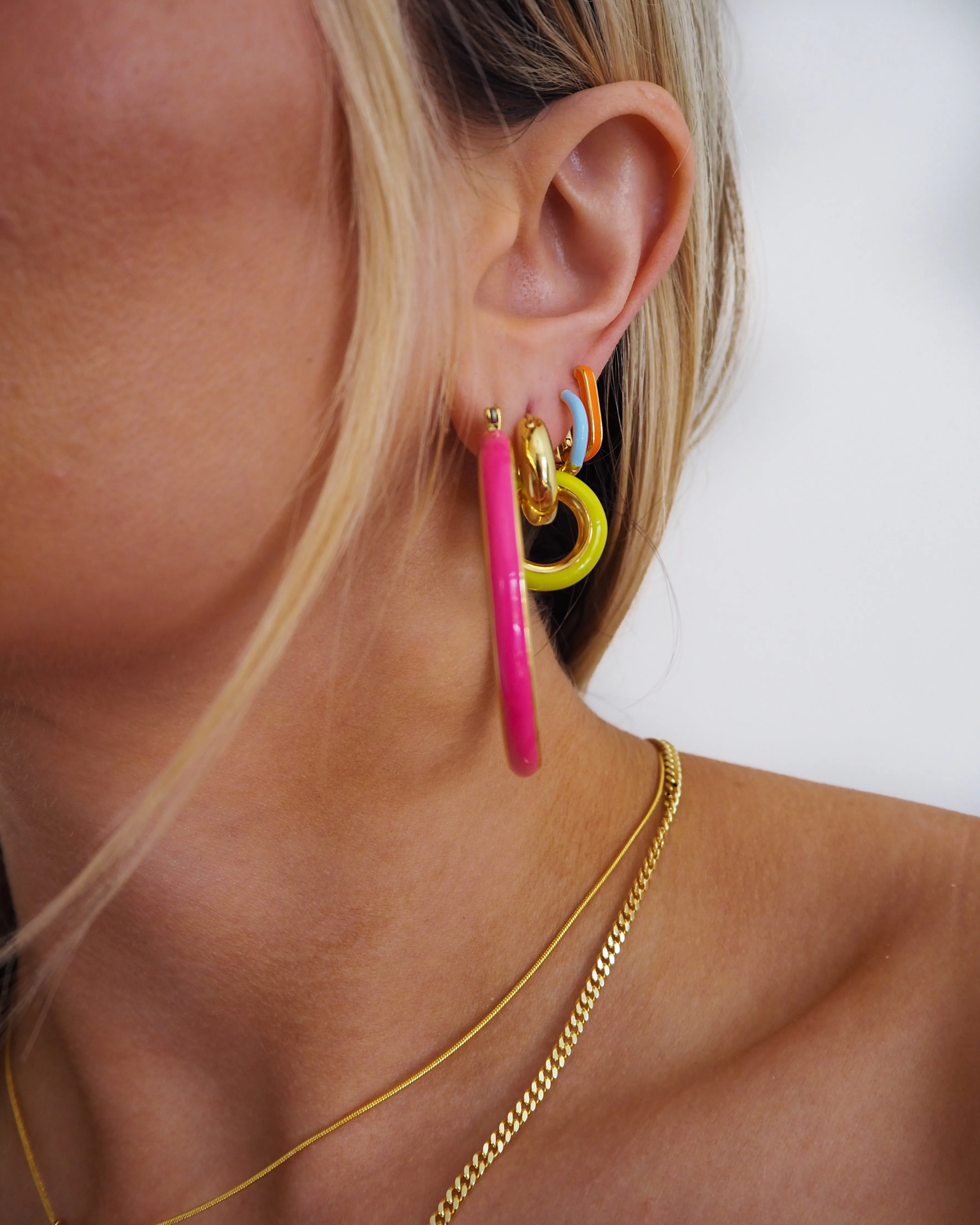 Stripe Amalfi Hoops- Hot Pink- Gold