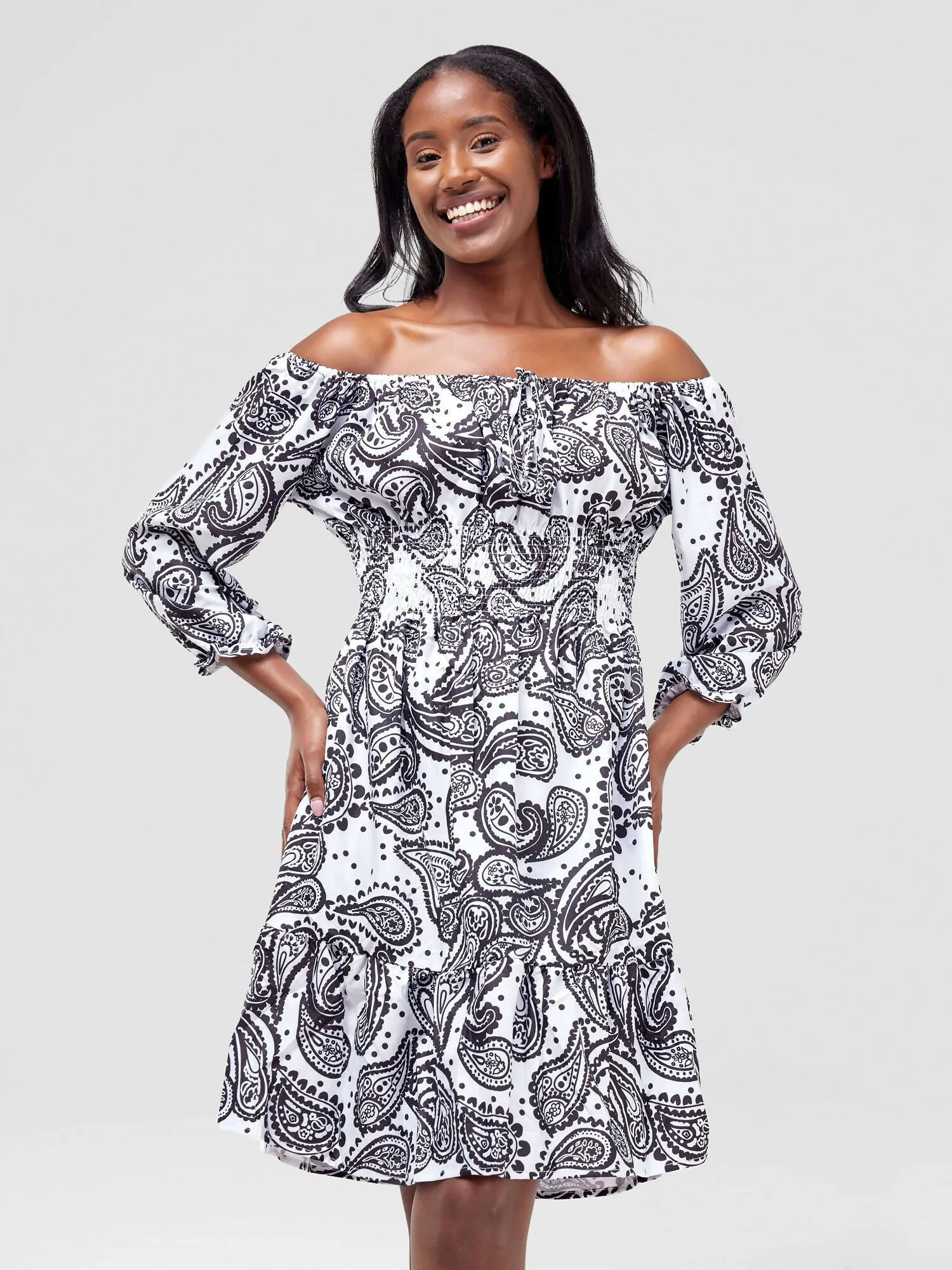 Stylish Sisters Midi Dress - White / Black